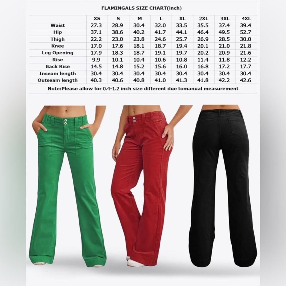 Flamingals Wide Leg Pants Women Mid Waist Dress Flare Straight Leg Corduroy L - Picture 5 of 6